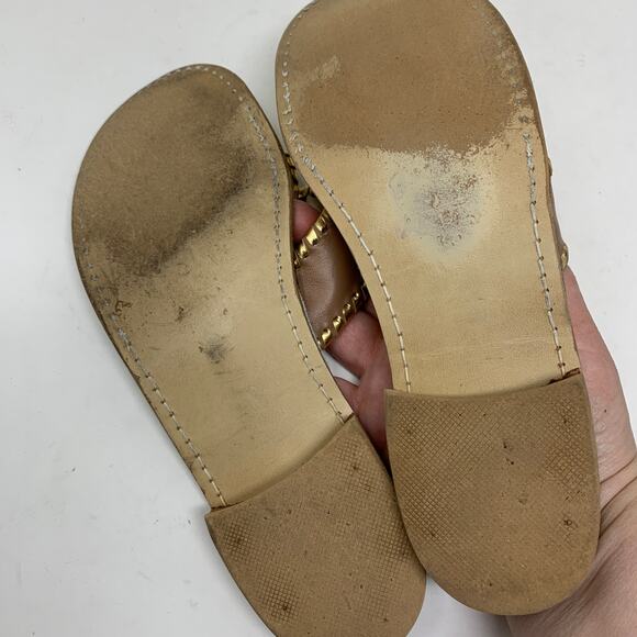 Jack Rogers Women's Size 7 Leather Pebbled Flat Sandal Open Toe Brown Gold - Picture 8 of 8